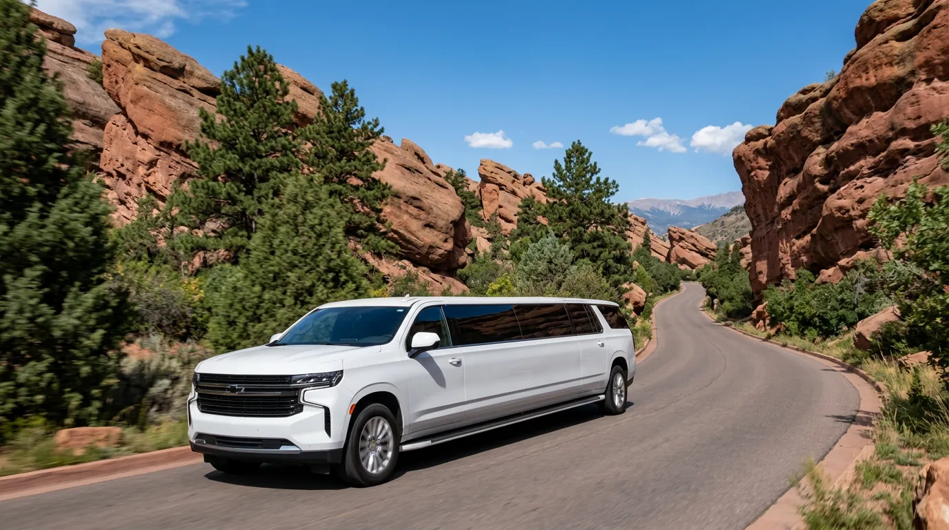 The Denver white Chevy Suburban 20 passenger stretch limo