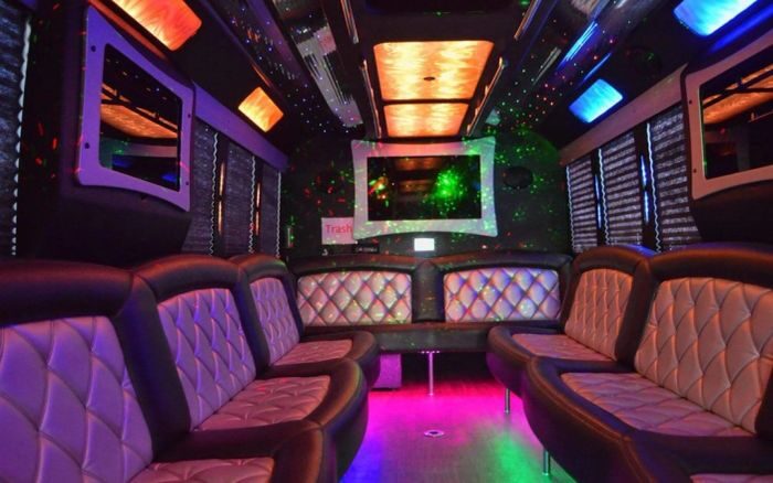 Party bus lounge with LED ceiling – Denver limo service